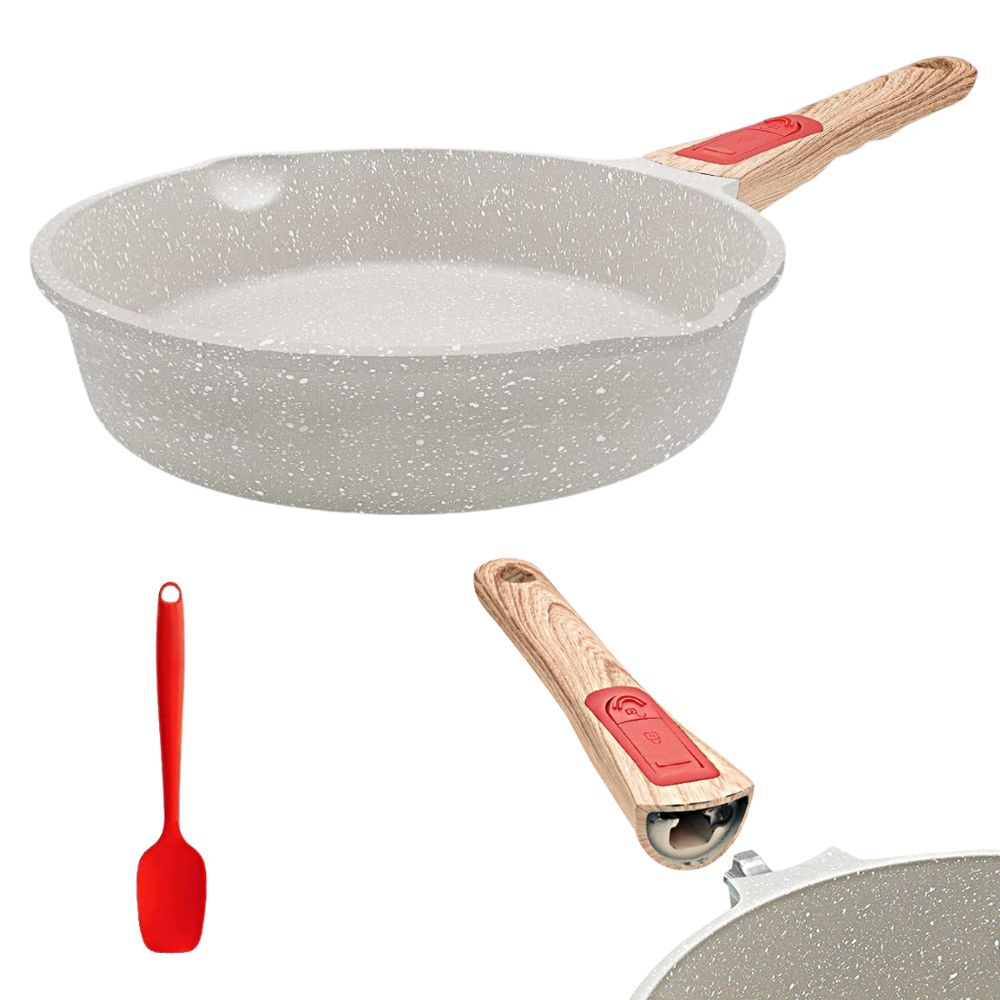 AIKENBBKK Antihaft Pfanne 20 cm, Bratpfanne Beschichtet Pfanne mit Abnehmbarer Griff, Geeignet für alle Herdarten, Backofen und spülmaschinenfest(Weiß)