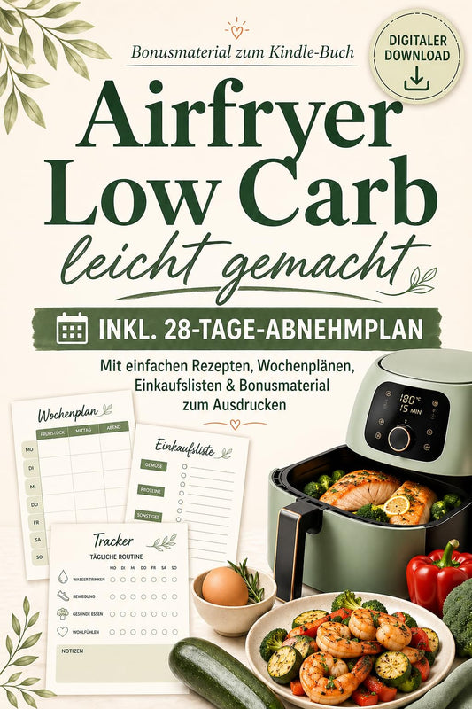 Airfryer Low Carb leicht gemacht: 28 Tage Abnehmplan mit einfachen Rezepten, Wochenplänen, Einkaufslisten & Bonusmaterial zum Ausdrucken