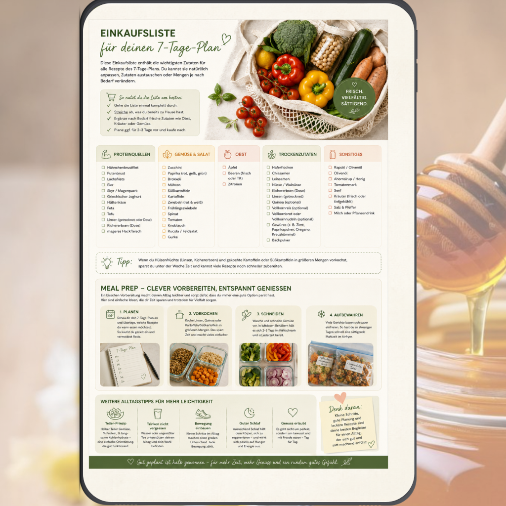 GLP-1-freundlicher Ernährungsplan PDF – 20 Airfryer Rezepte mit Wochenplan & Einkaufsliste