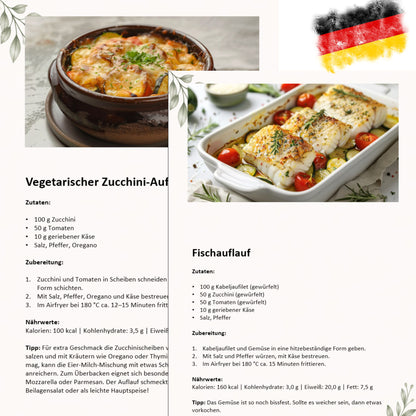 Airfryer Abnehmplan zum Ausdrucken | 28 Tage Low Carb | 55 Seiten mit Wochenplan, Einkaufsliste & Tracker | PDF