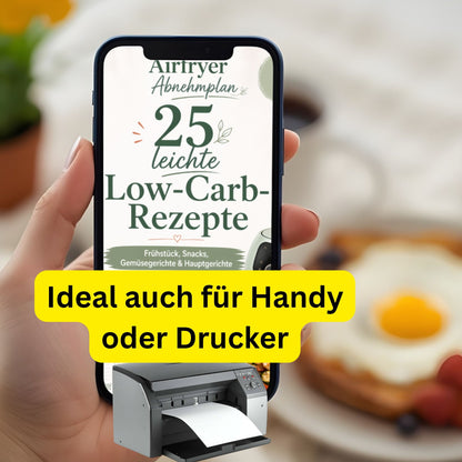 Airfryer Abnehmplan zum Ausdrucken | 28 Tage Low Carb | 55 Seiten mit Wochenplan, Einkaufsliste & Tracker | PDF