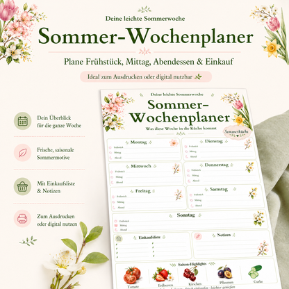 Airfryer Sommer Planer PDF | Saisonkalender, Wochenplaner, Einkaufsliste & Rezeptideen
