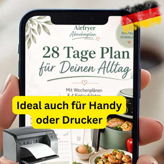 Airfryer Abnehmplan zum Ausdrucken | 28 Tage Low Carb | 55 Seiten mit Wochenplan, Einkaufsliste & Tracker | PDF