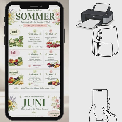 Airfryer Sommer Planer PDF | Saisonkalender, Wochenplaner, Einkaufsliste & Rezeptideen