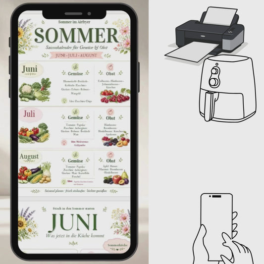 Airfryer Sommer Planer PDF | Saisonkalender, Wochenplaner, Einkaufsliste & Rezeptideen