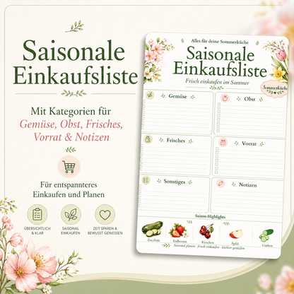Airfryer Sommer Planer PDF | Saisonkalender, Wochenplaner, Einkaufsliste & Rezeptideen